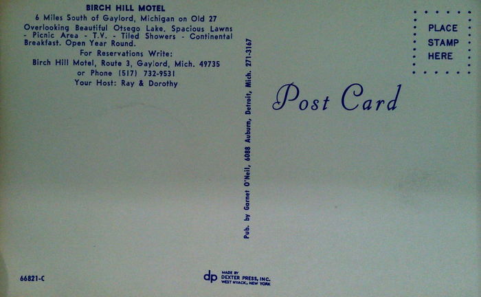 Birch Hill Motel (White Birch Motel, Perrins Motel) - Old Postcard (newer photo)